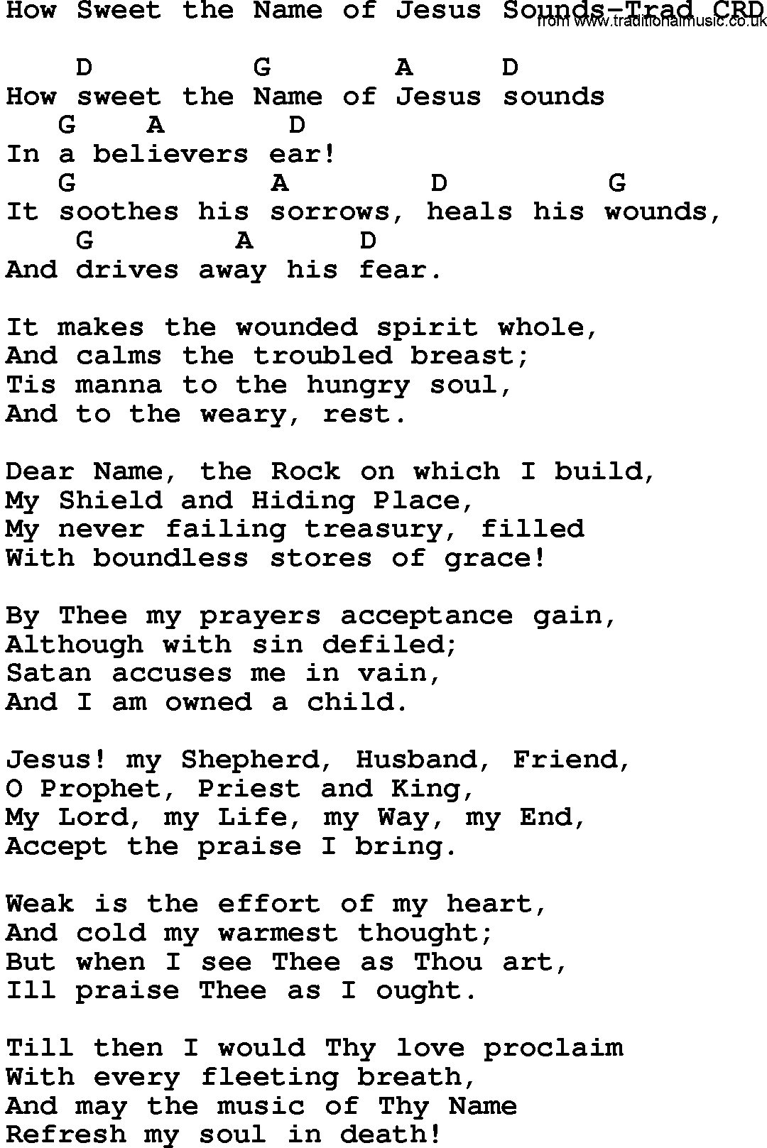 Gospel Song How Sweet The Name Of Jesus Sounds Trad Lyrics And Chords