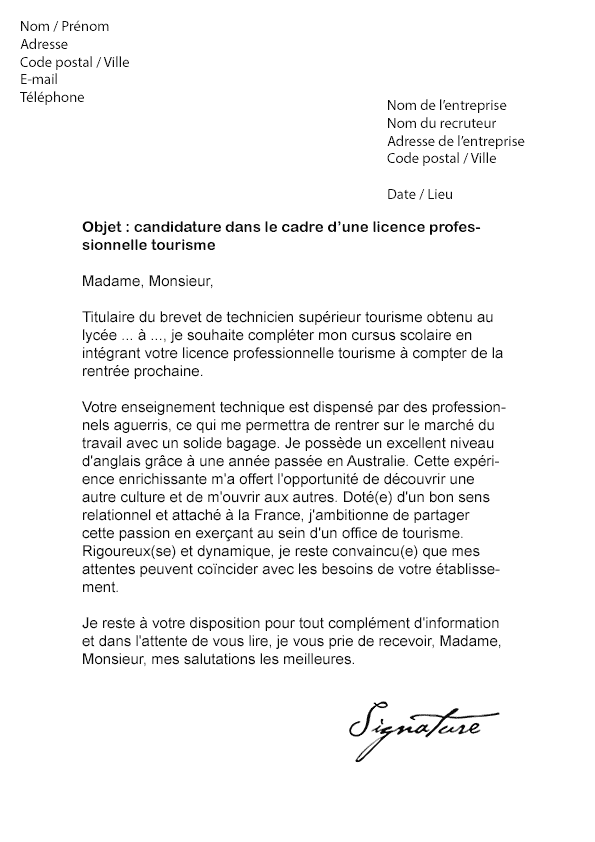 Exemple lettre de motivation stage tourisme - laboite-cv.fr