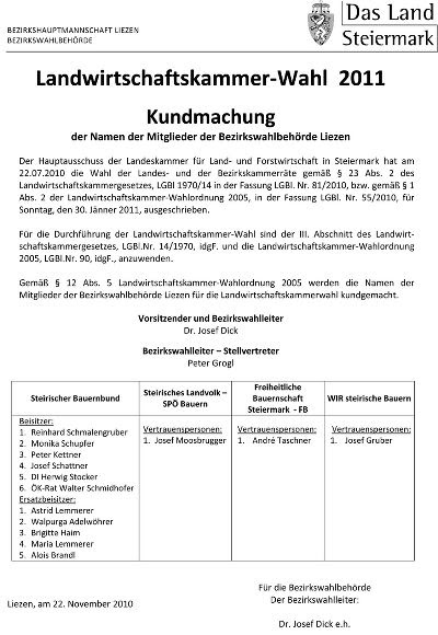 Landwirtschaftskammer-Wahl 2011 - BH Liezen - Land Steiermark