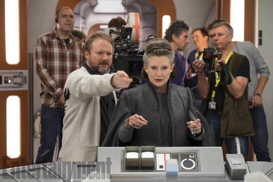 Star Wars: The Last Jedi L to R: Director Rian Johnson with Carrie Fisher (Leia) on set Credit: David James/ILM/Â© 2017 Lucasfilm Ltd.