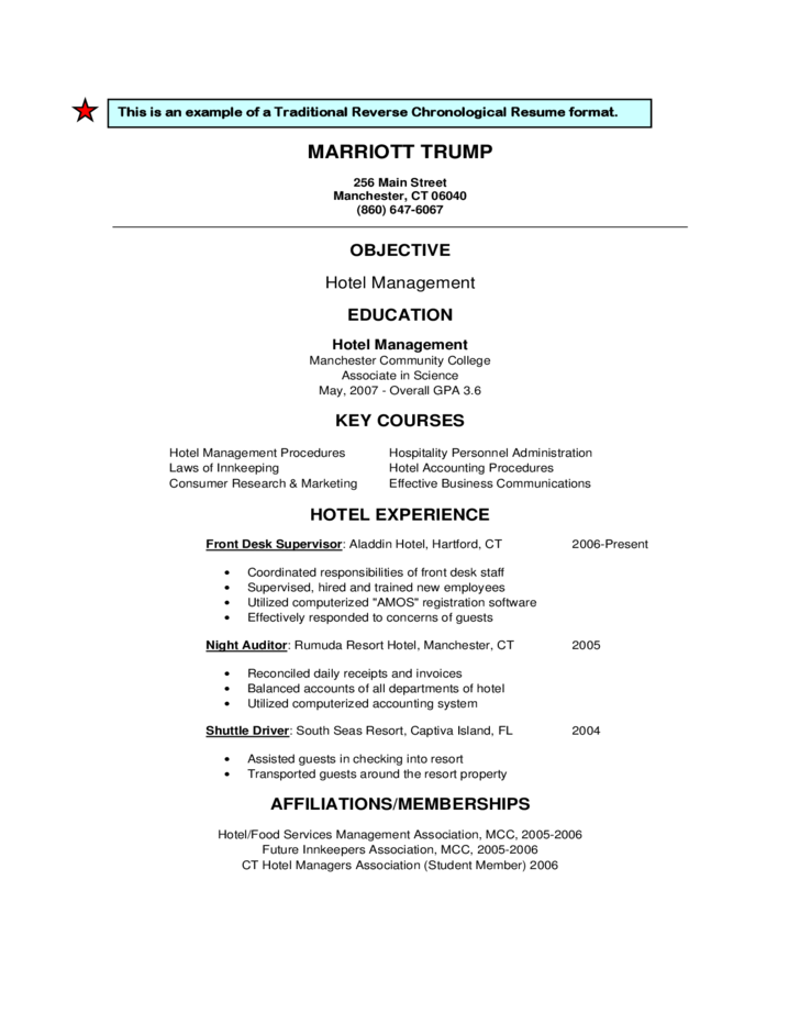 Traditional or Reverse Chronological Resume Format Free ...