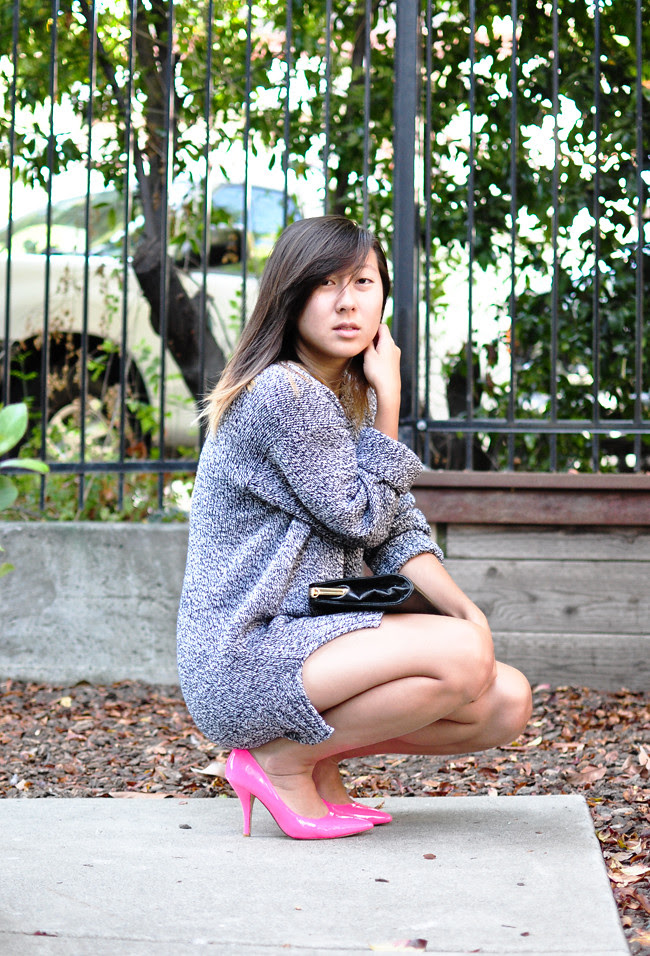 California Fashion and Personal Style blog: neon pumps, sweater, thrifted, neon pink
