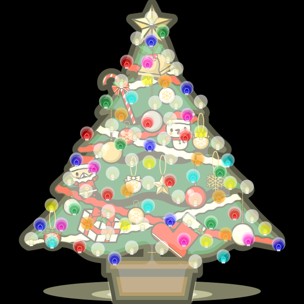 かわいいイルミネーション・クリスマスツリー(黒背景)の無料イラスト・商用フリー | オイデ43