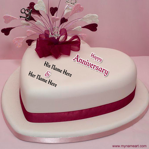 Write Name Happy Anniversary Heart Cake wishes greeting card Write Name Happy Anniversary Heart Cake wishes greeting card