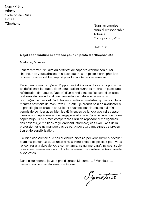 Lettre de motivation Orthophoniste - Modèle de Lettre