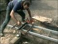 Chestnut Cottage Creations Chainsaw sawmill, home made jig cuts yew tree for first time