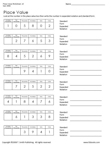 Place value worksheet 6th grade