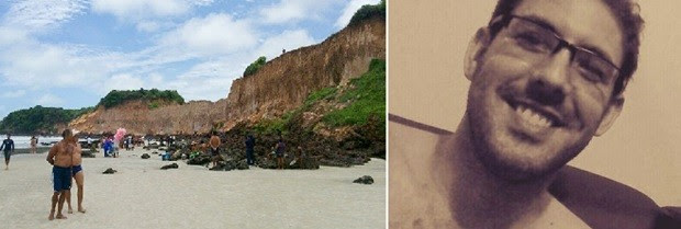 Corpo de Diogo Rosembergh da Silva Nóbrega, de 26 anos, foi encontrado em meio às falésias de Cotovelo, no RN (Foto: Heloísa Guimarães/Inter TV Cabugi e Arquivo Pessoal)