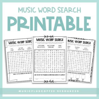  music word search printable free by musicpluscoffee tpt