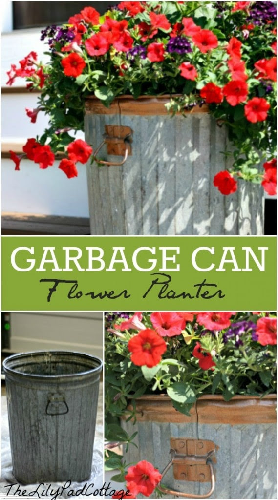 Garbage Can Flower Planter DIY - www.thelilypadcottage.com