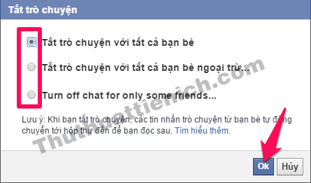 Tùy chọn tắt trò chuyện nick Facebook trên máy tính
