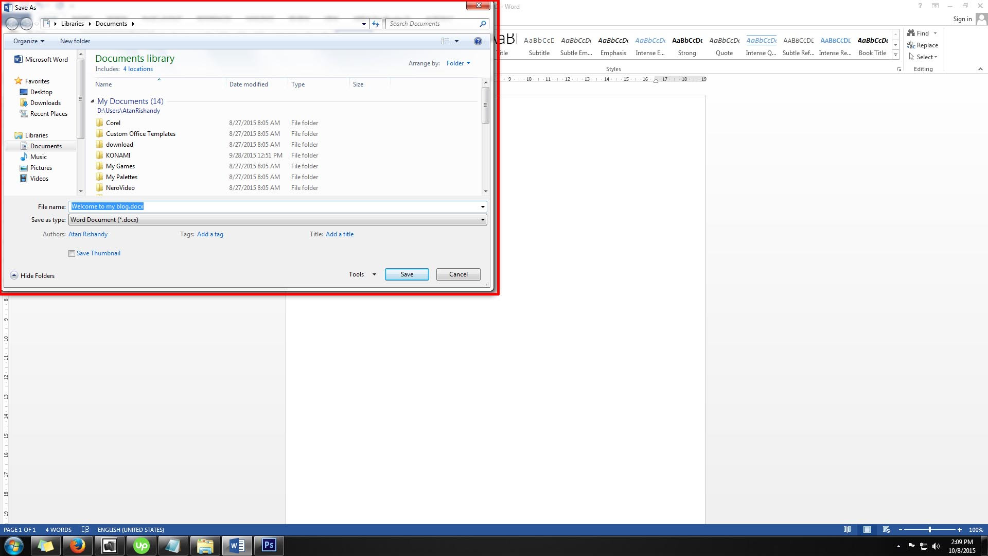 F12 Mengaktifkan dialog Save As