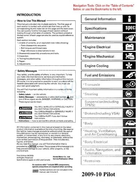 eBook 2009 Honda Pilot Service Repair Manual Software
