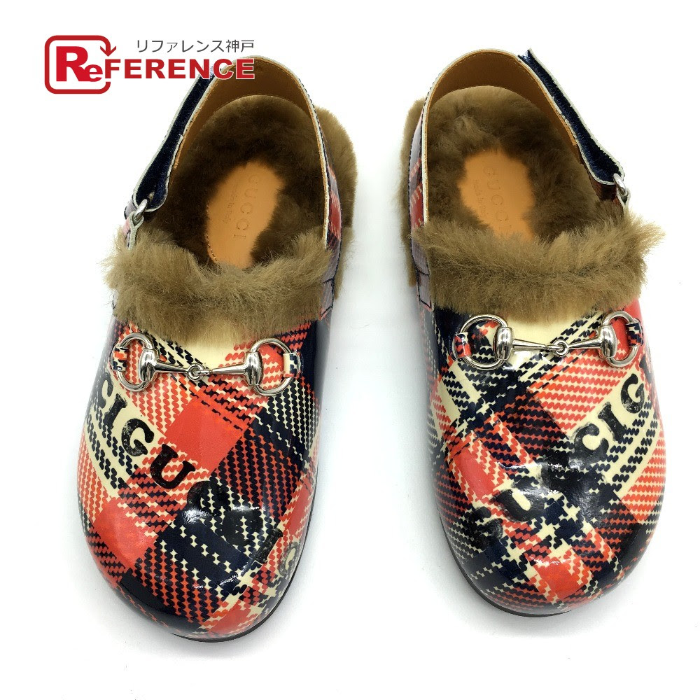 靴 チェック柄 ホースビット スリッポンサンダル Gucci ファー ローファー 買取 高い 靴 パテントレザー レザーシューズ キッズ グッチ ブルー系 レッド系 中古 未使用 ブランドショップ リファレンス 未使用 未使用品 青 赤 子供 オシャレ