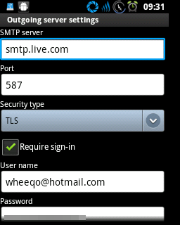 Outgoing server settings