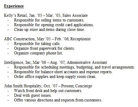 Resume Experience Sample