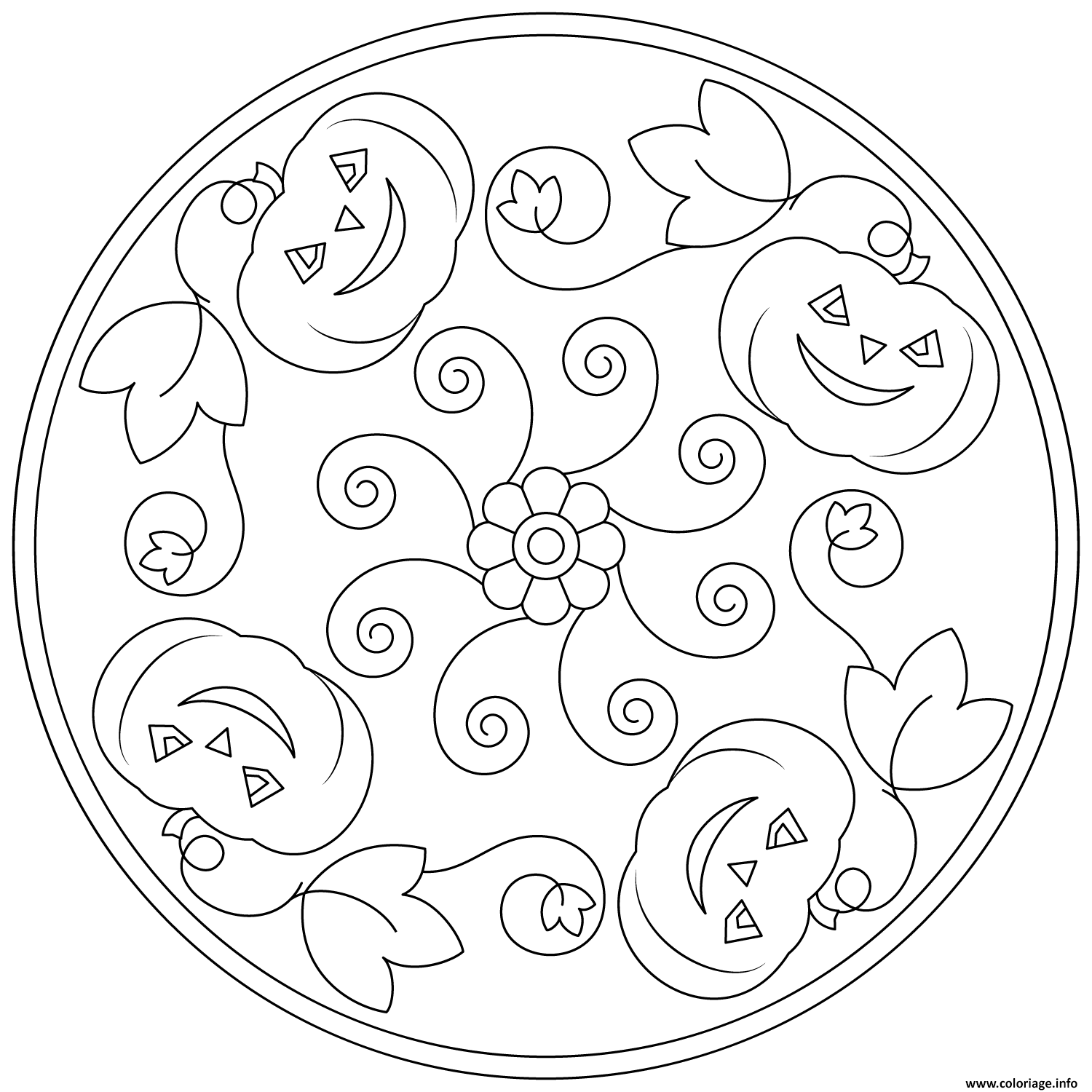 Coloriage Halloween Mandala Facile Citrouille Simple