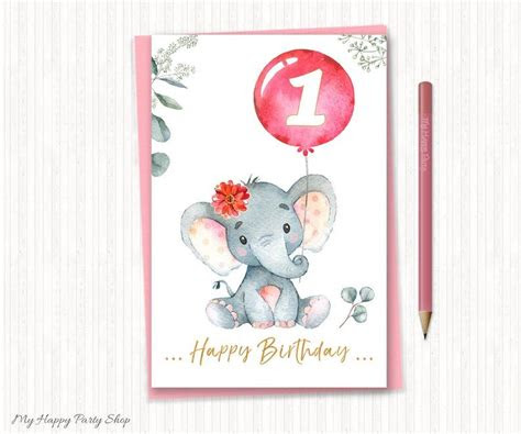  elephant happy birthday card printable elephant greeting etsy happy