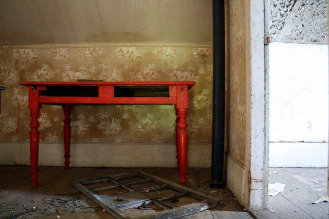 Bright red desk