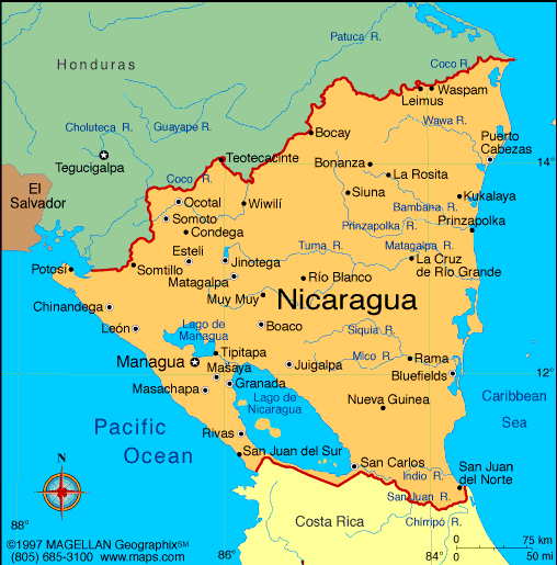 the map of nicaragua. Map of Nicaragua