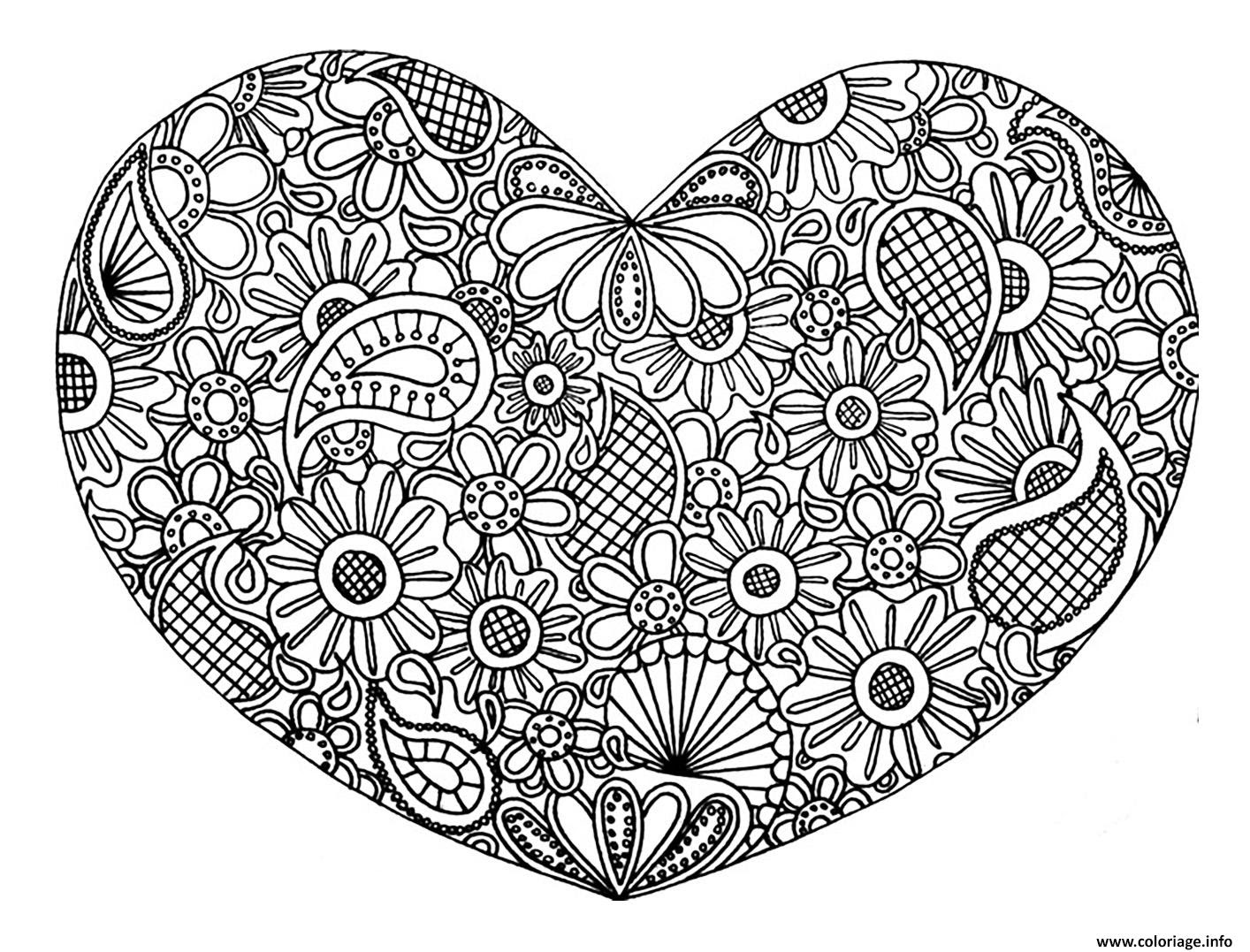 Coloriage adulte coeur mandala fleurs zen 2017