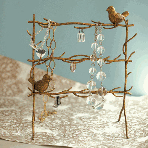 Gold Leaf Birds on Branches Jewelry Holder - modern - bath and spa ...
