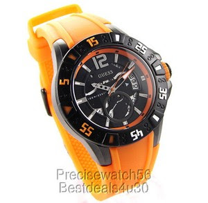  Mens Waterpro Sport Collection Watch Orange Rubber Strap Black Dial