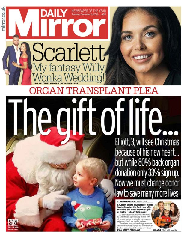Daily Mirror front page - 06/12/16
