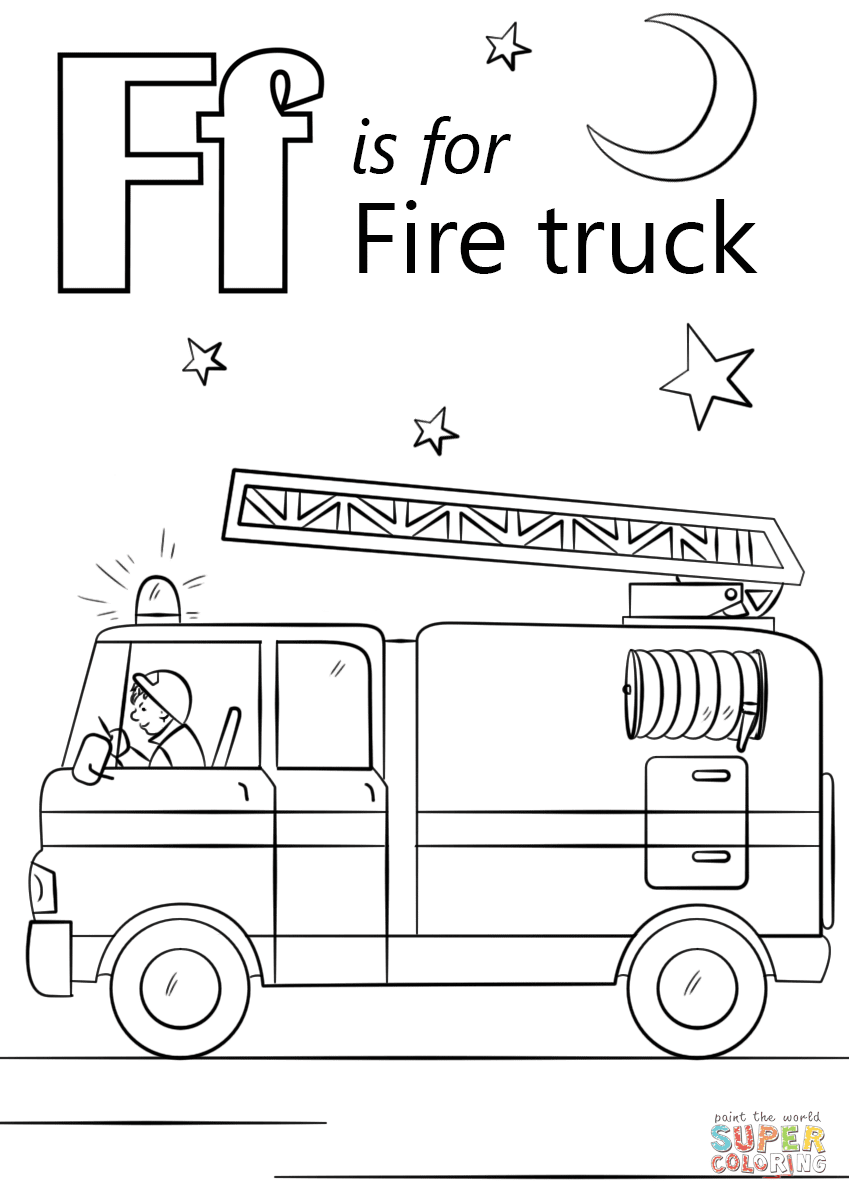 the Letter F is for Fire Truck coloring pages