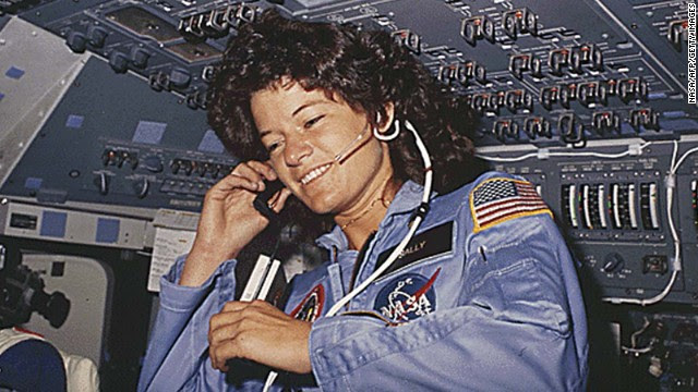 Sally Ride, America's first female astronaut, died Monday, July 23, after having pancreatic cancer for 17 months. She was 61. Here, Ride is seen talking with ground control during her six-day space mission on board the Challenger in 1983.