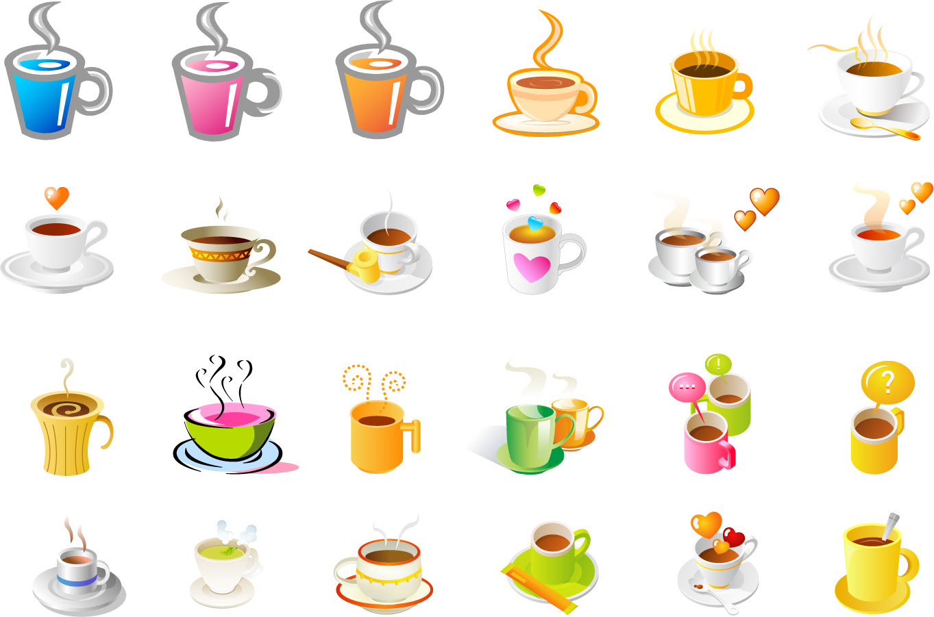 素材 湯気が立ち昇る珈琲カップのアイコン Steaming Coffee Cup Set Of Vector Icons イラスト素材
