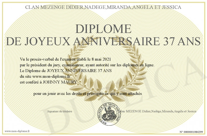 Diplome De Joyeux Anniversaire 37 Ans