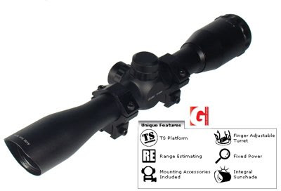 UTG 4X32 TS Full Size Mil-dot Scope with Airgun/.22 Rings, Pre-adjusted at 35 Yards