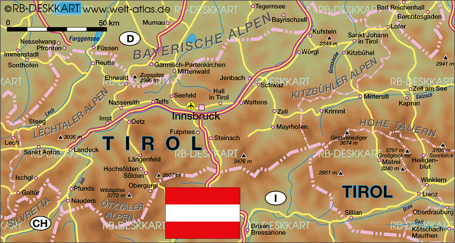 Karte von Tirol (Österreich) - Karte auf Welt-Atlas.de ...