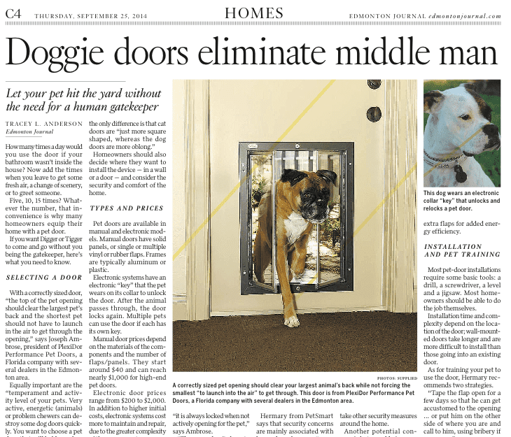 PlexiDor dog doors featured in the Edmonton Journal -