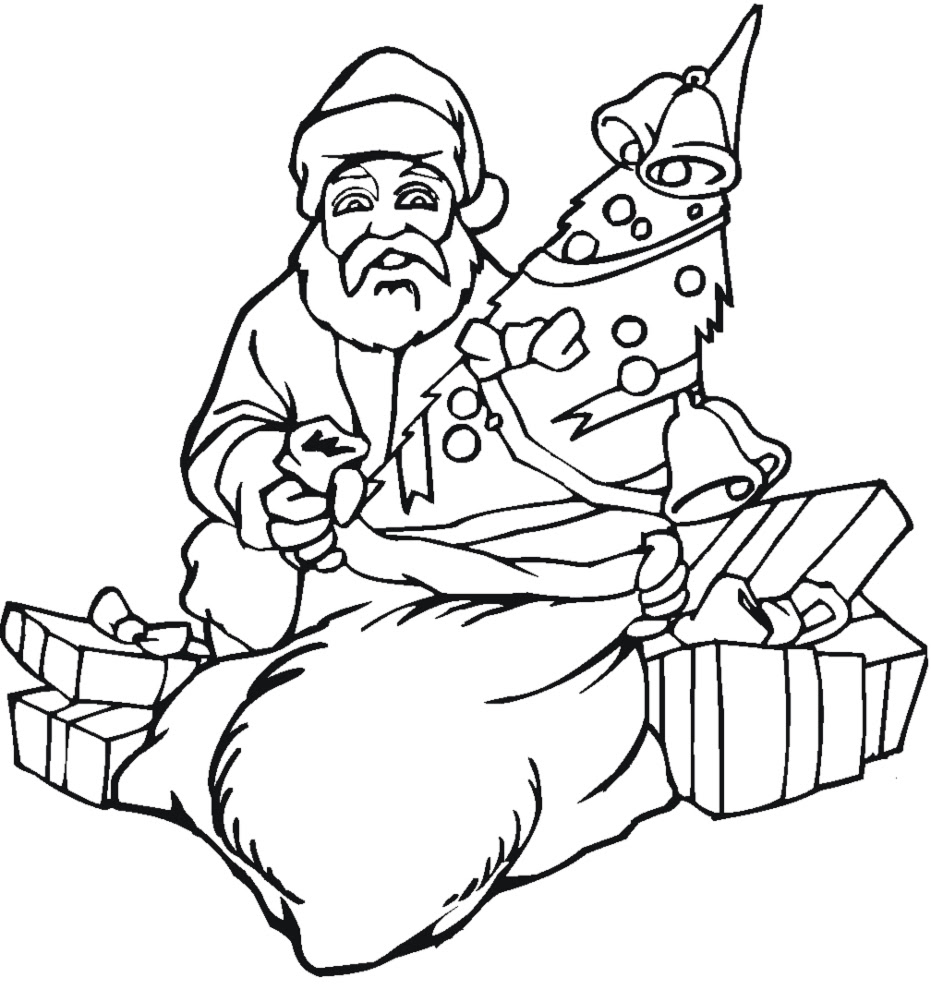 Disegno di Babbo Natale con Regali da colorare