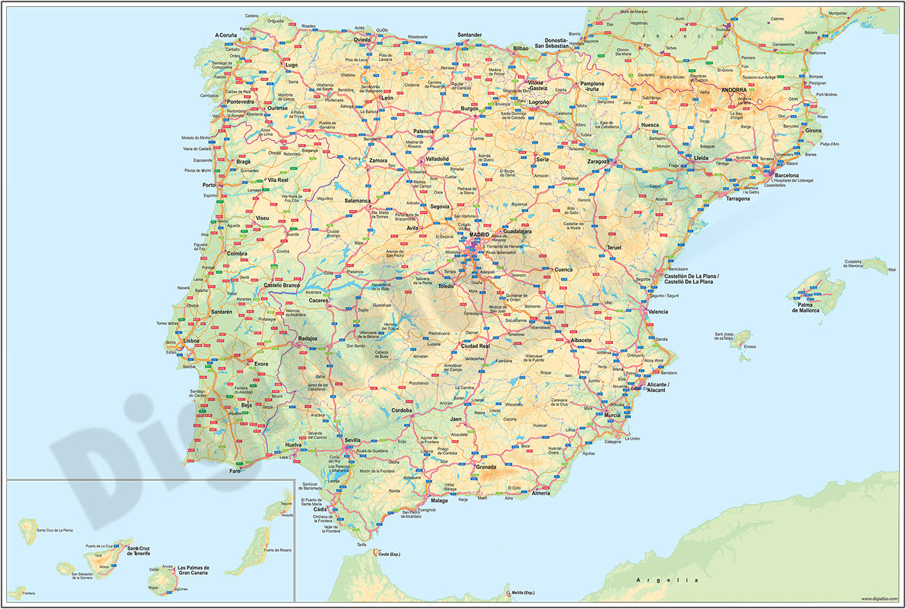 mapa de portugal com escala para imprimir Mapa general de carreteras de españa y portugal
