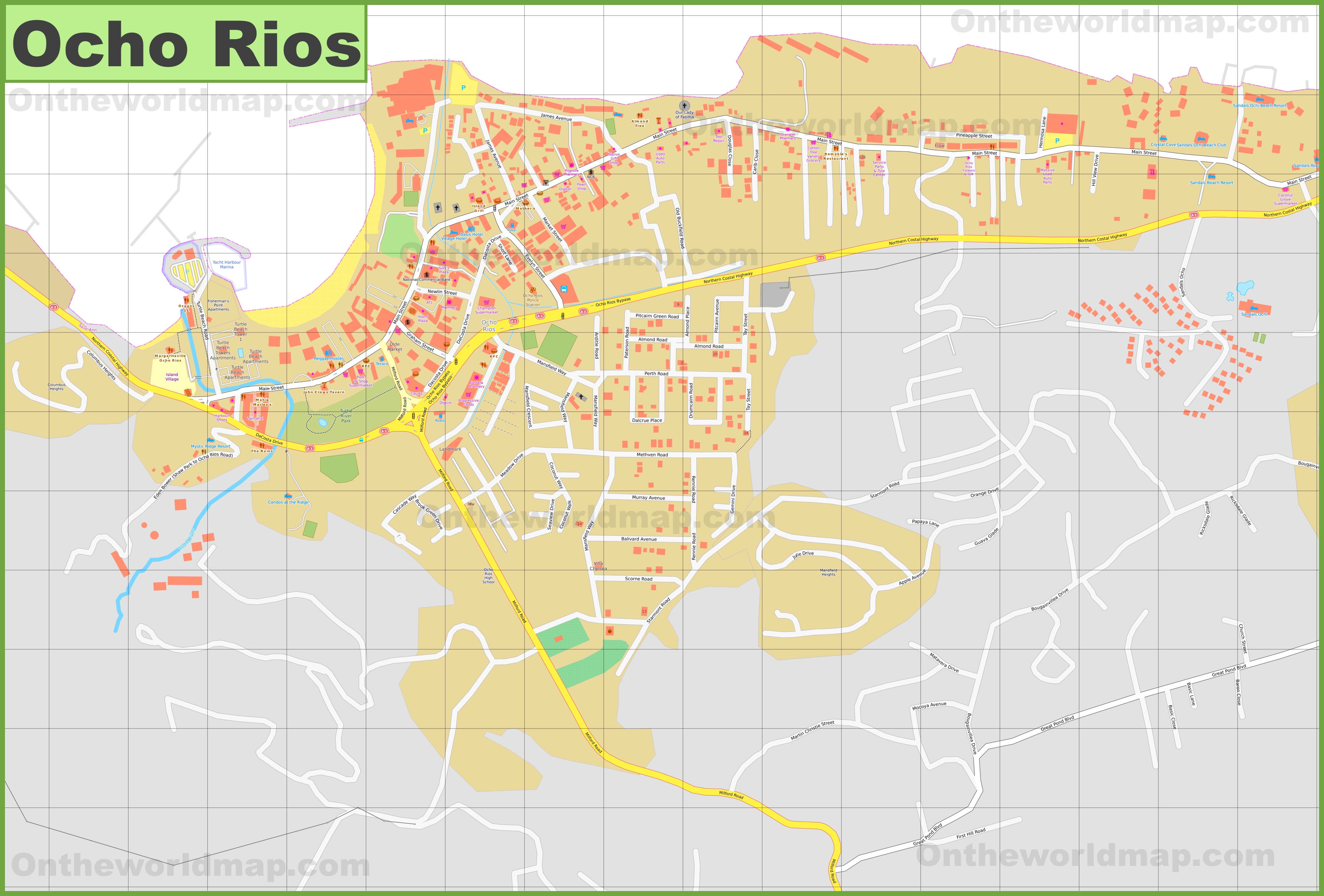 Jamaica Ocho Rios Map Ocho Rios tourist map