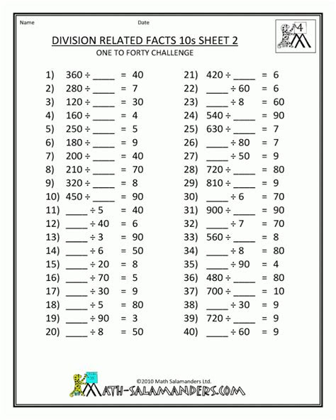 Topics include operations with fractions and decimals, long division, area and perimeter, . free printable math worksheets for 4th grade division math worksheets