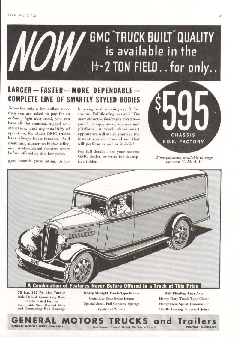 General Motors panel delivery truck ad 1934