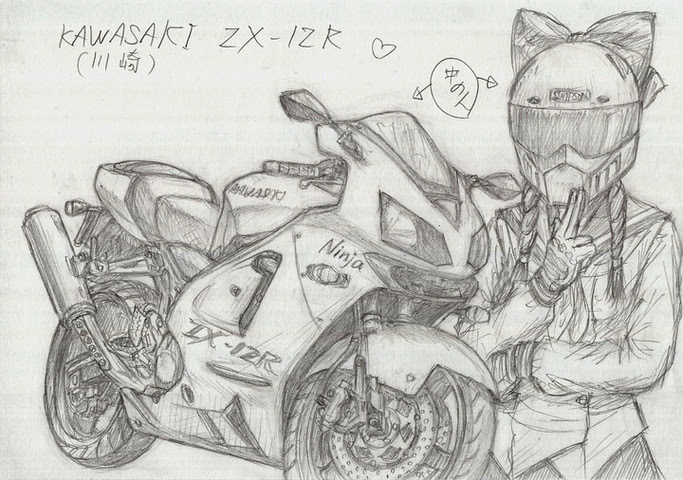 Tinami イラスト 鉛筆で描いて見た １８６ Kawasaki Zx 12r かわさき ばくおん 川崎 来夢版