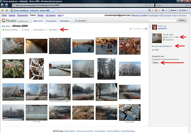 Foto's uploaden via online web album Picasa: Picasaweb