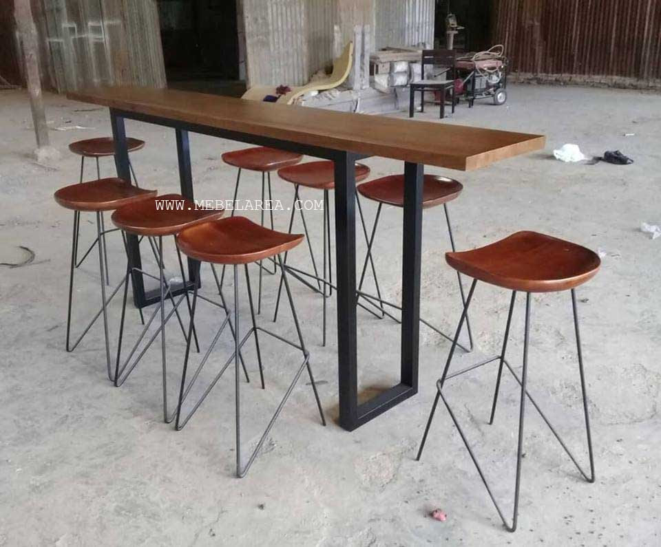 Design Meja Kursi  Bar Kayu  Trembesi Solid Antik Kaki Besi 