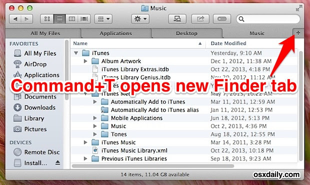 Open new Finder tabs