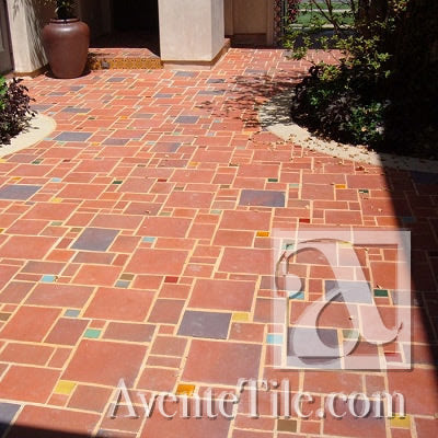 Cement Tile Pavers in Mission Red Flash with Random Sizes and Pattern Rustic Paver Formats