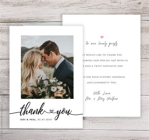  wedding thank you cards with photo wedding photo thank you etsy uk
