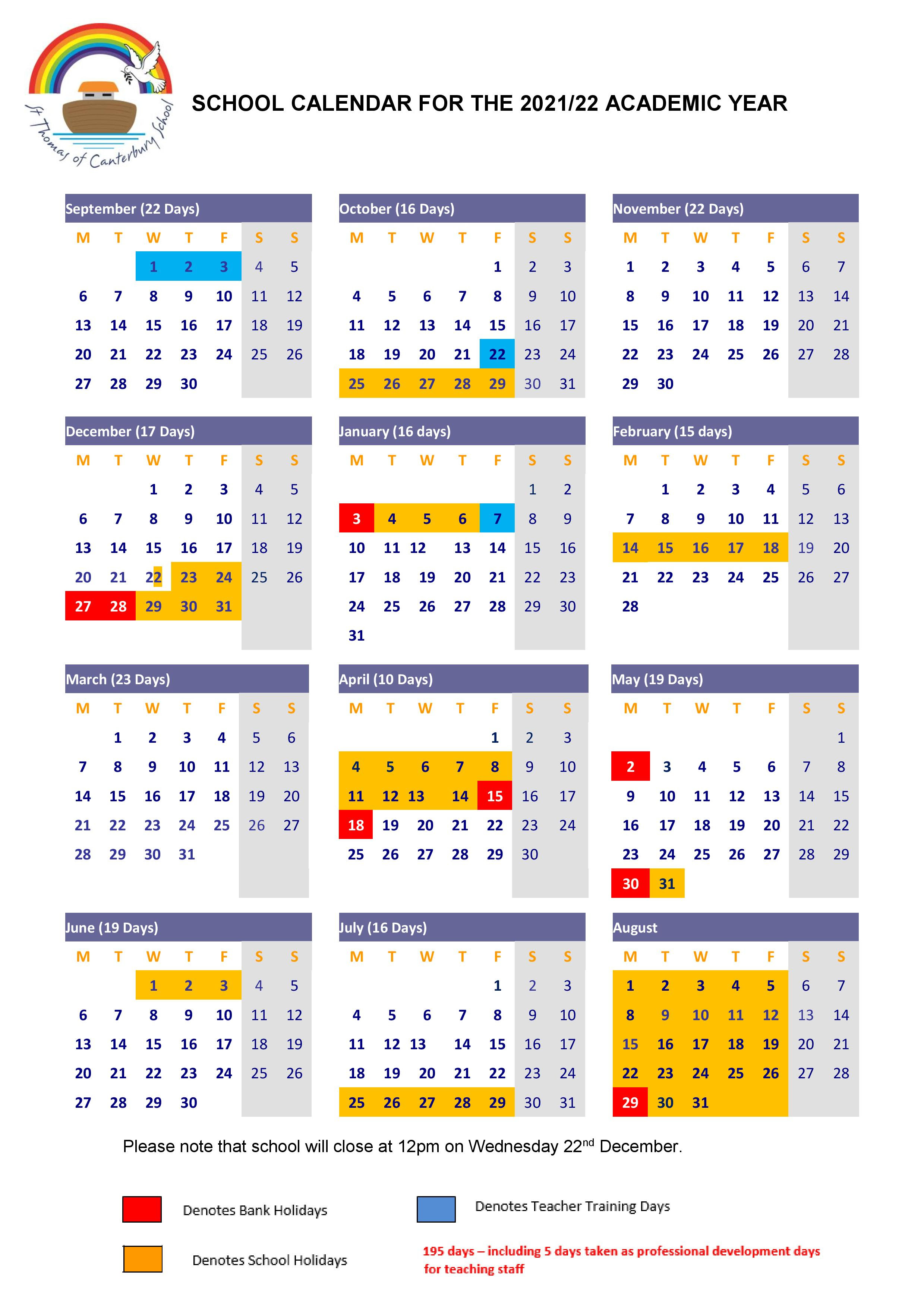 Term Dates for 2021/22 - St Thomas of Canterbury School