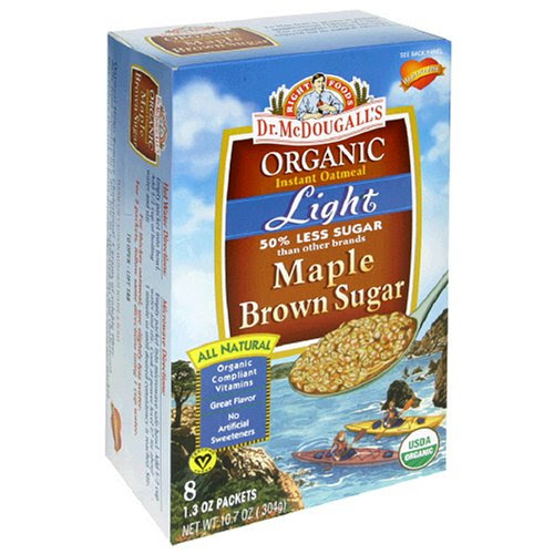 Dr. McDougall's Right Foods Organic Instant Oatmeal, Light Maple Brown Sugar, 1.3 Ounce Packets, 8-Count Boxes (Pack of 6)