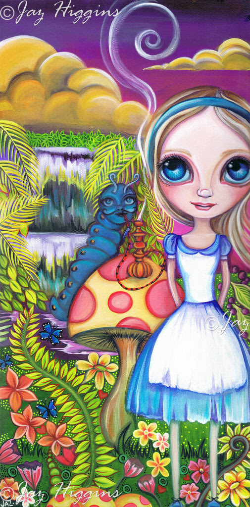 "Alice and Absolem" Alice in Wonderland inspired Original Painting