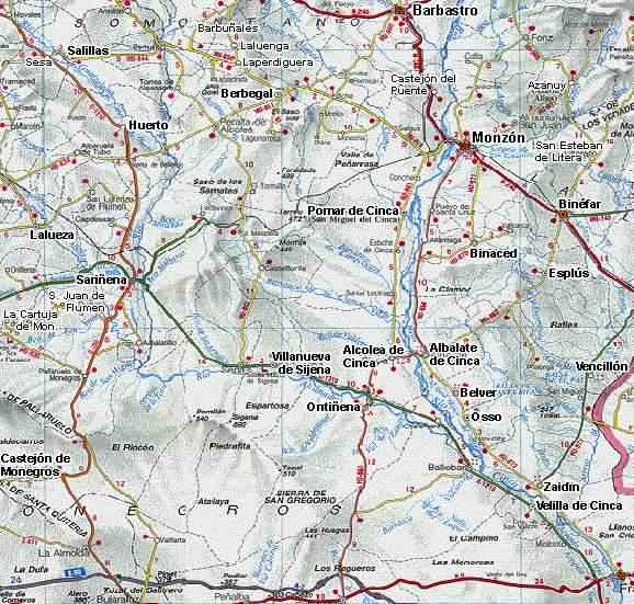 mapa de carreteras de huesca Altoaragón. Mapa de carreteras de Huesca SurCentral